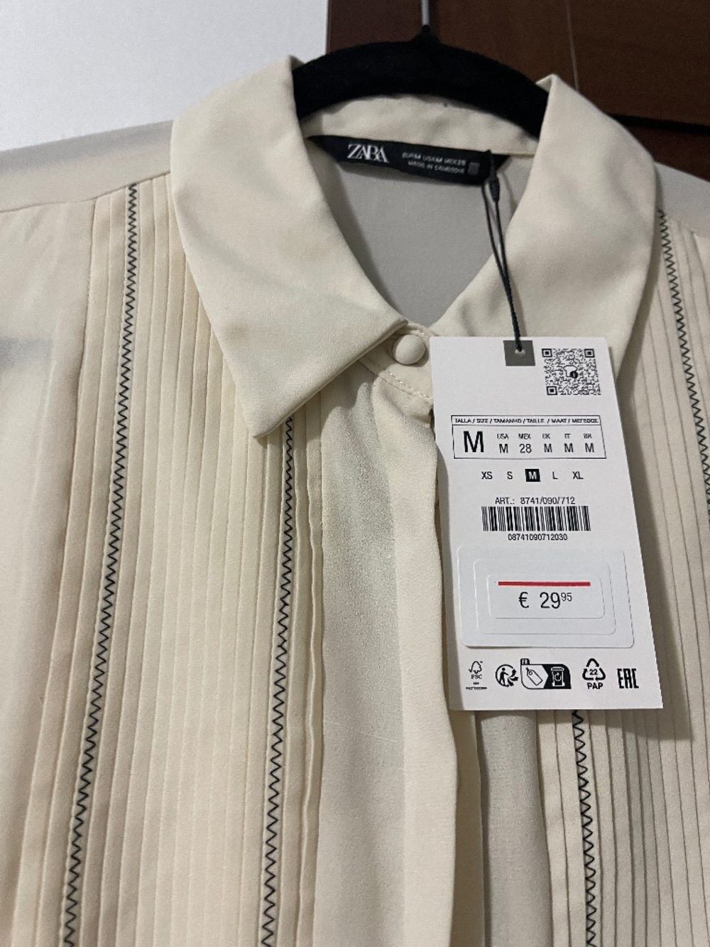 Zara Sheer Long-Sleeve Top, Romantic Pleated Front, NWT - Picture 2 of 5
